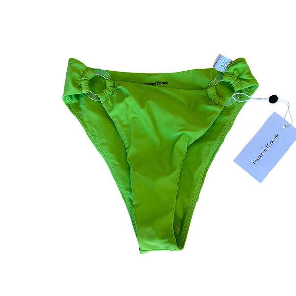 Lovers + Friends Lime Green Bikini Bottom  XS Got Options Cheeky Rings $88 NEW - Picture 4 of 6